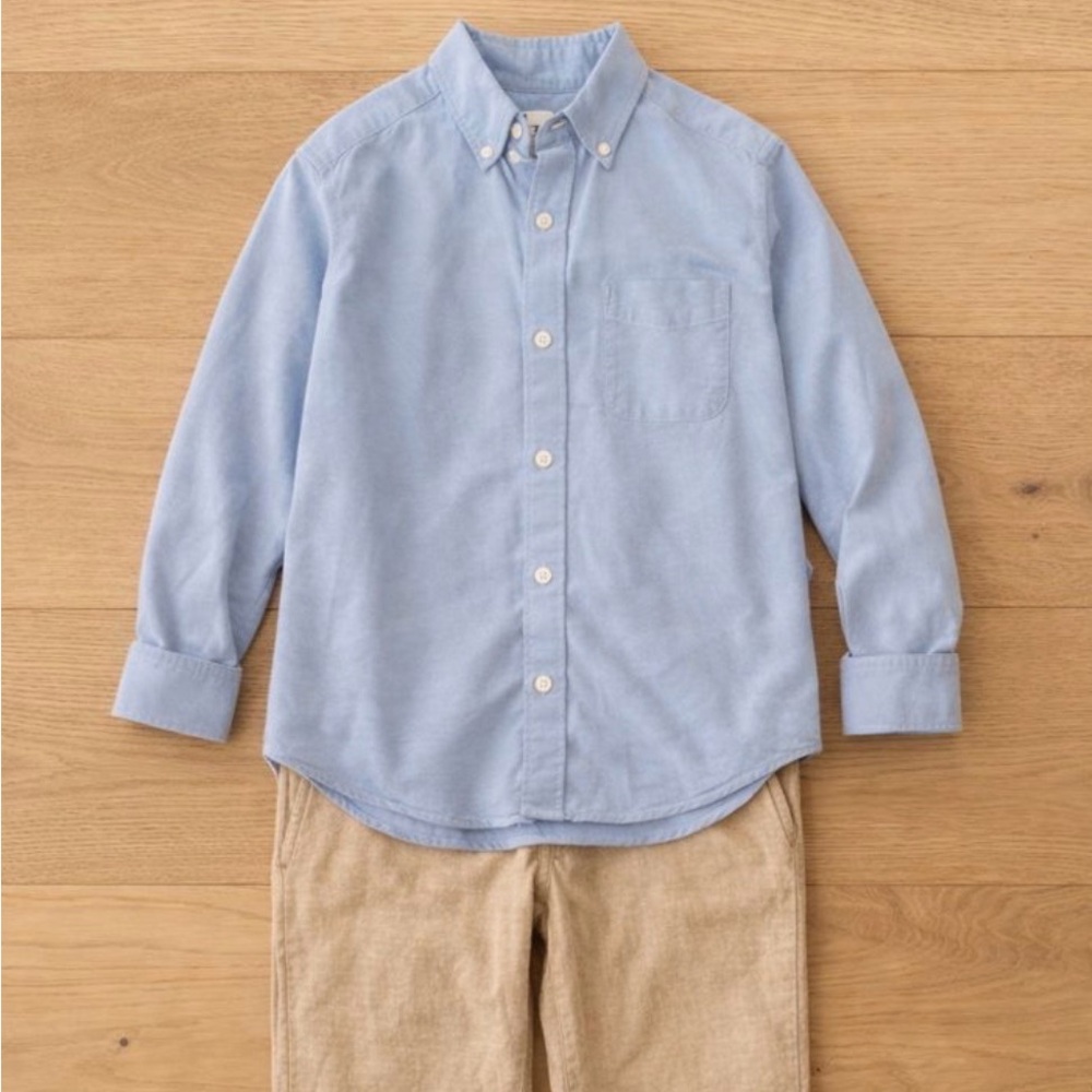 Set - Gap kid's linen and cotton Tan Pants size 10 regular and uniqlo shirt set